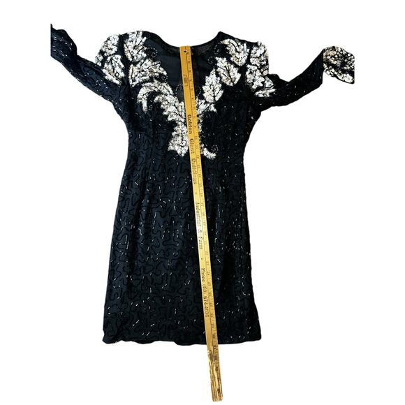 Vintage Scala silk black white beaded sequin short formal cocktail dress size PP - Picture 5 of 11